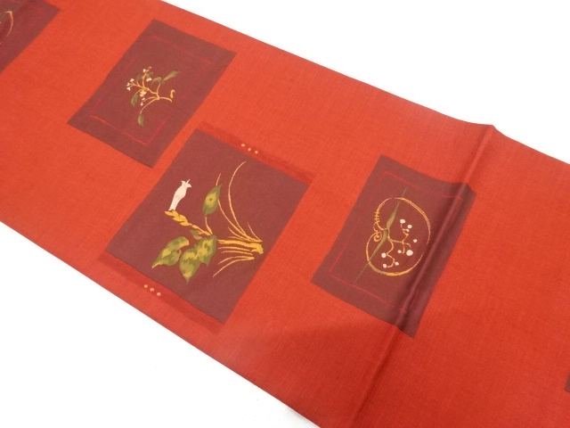 JAPANESE FUKURO OBI / UNUSED / WOVEN FLORAL PLANTS